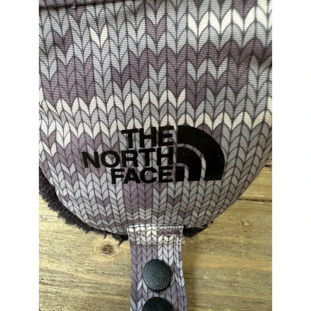 The North Face Trapper Hat Knit Print Faux Fur Mens OS Grey Excellent